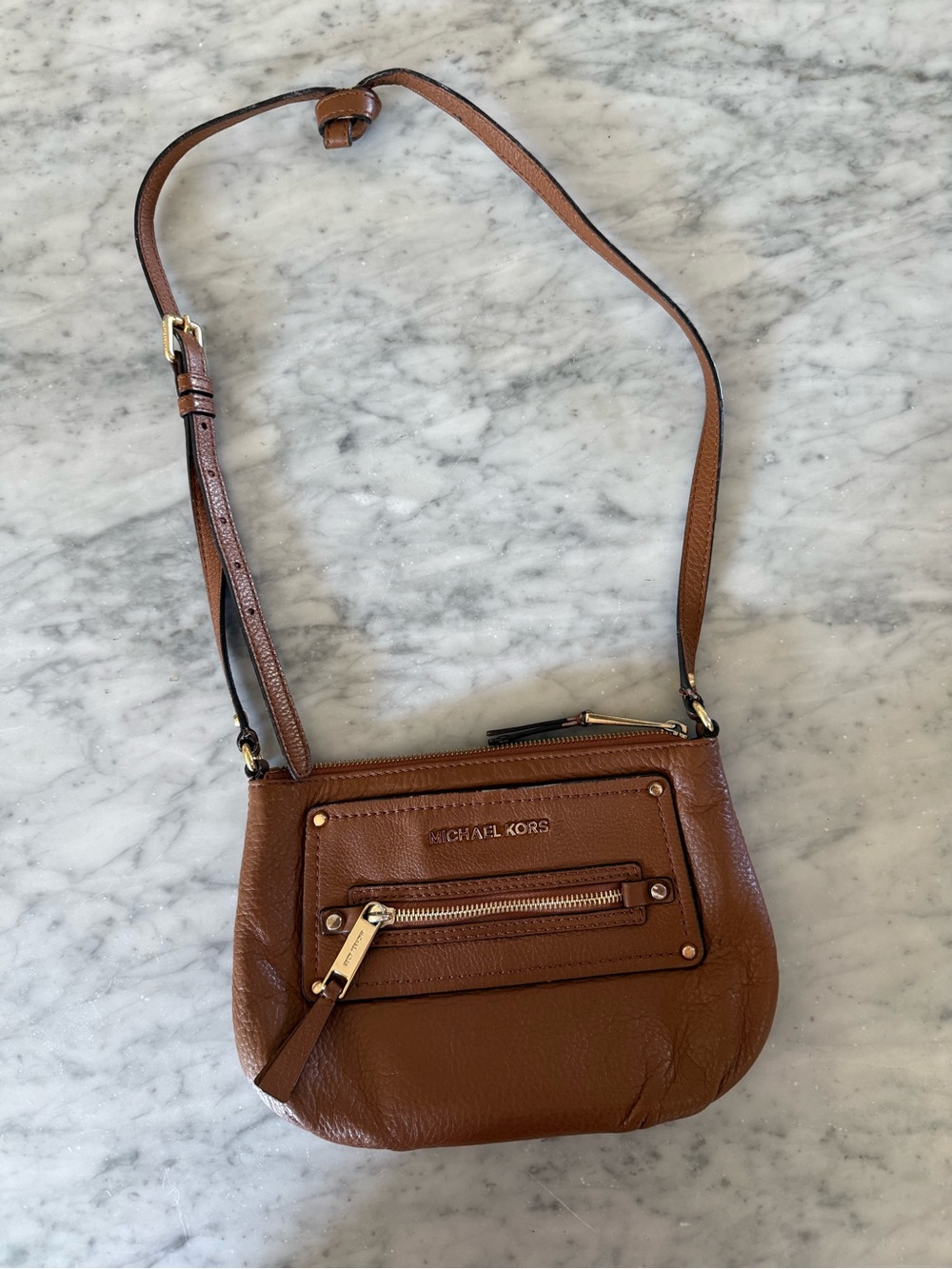 Michael Kors Chestnut Brown Pebbled Leather Crossbody Bag